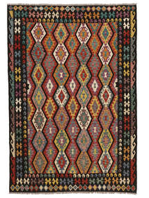  207X305 Kelim Afghan Old Style Vloerkleed Zwart/Donkerrood Afghanistan Carpetvista