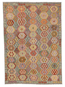 205X290 Tapete Kilim Afegão Old Style Oriental Castanho/Verde (Lã, Afeganistão) Carpetvista