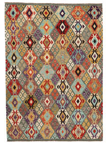  Kilim Afghan Old Style Rug 208X291 Wool Brown/Dark Red Carpetvista