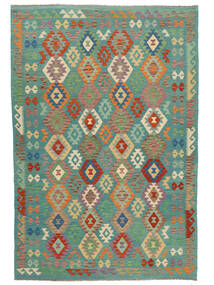 Kelim Afghan Old Stil Teppich 210X300 Grün/Dunkelrot Wolle, Afghanistan Carpetvista