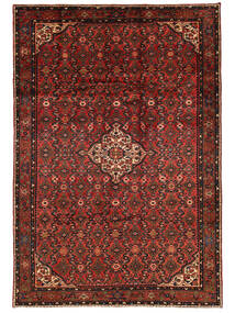  Perzisch Hosseinabad Vloerkleed 210X306 Zwart/Donkerrood (Wol, Perzië/Iran)