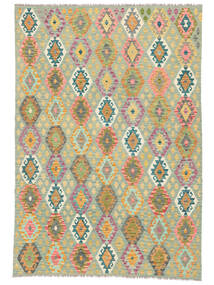  Kilim Afghan Old Style Rug 207X299 Wool Green/Dark Yellow Carpetvista