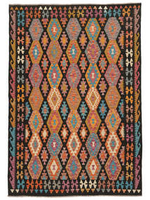 Kelim Afghan Old Style Tæppe 211X301 Sort/Brun Uld, Afghanistan Carpetvista