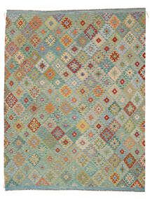 Kelim Afghan Old Stil Teppich 305X392 Grün/Dunkelgelb Großer Wolle, Afghanistan Carpetvista