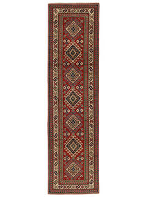 Kazak Fine Vloerkleed 80X304 Tapijtloper Zwart/Donkerrood Wol, Afghanistan Carpetvista