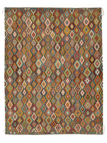  316X408 Kelim Afghan Old Style Matot Matto Ruskea/Tummankeltainen Afganistan Carpetvista