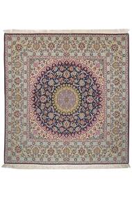 絨毯 イスファハン シルク 経糸 200X208 正方形 茶色/ダークグレー (ウール, ペルシャ/イラン)