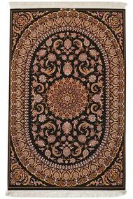 絨毯 イスファハン シルク 経糸 122X189 ブラック/茶色 (ウール, ペルシャ/イラン)