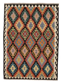  Orientalisk Kelim Afghan Old Style Matta 126X177 Svart/Brun Ull, Afghanistan Carpetvista