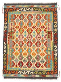 131X181 Tapis D'orient Kilim Afghan Old Style Orange/Noir (Laine, Afghanistan) Carpetvista