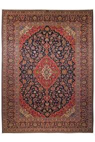 297X401 Tapete Kashan Oriental Preto/Vermelho Escuro Grande (Lã, Pérsia/Irão)