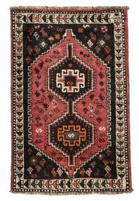Shiraz Teppich 83X127 Schwarz/Dunkelrot Wolle, Persien/Iran