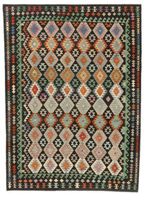  Kelim Afghan Old Style Vloerkleed 255X350 Wol Zwart/Groen Groot Carpetvista