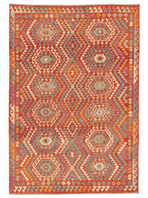  Kilim Afghan Old Style Alfombra 204X296 De Lana Rojo Oscuro/Verde Carpetvista