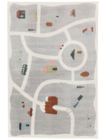  100X160 Washable Kids Rug Small Road Map - Light Grey/Multicolor