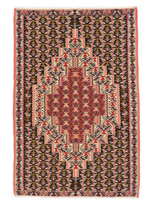  78X117 Kelim Senneh Fine Vloerkleed Zwart/Donkerrood Perzië/Iran Carpetvista