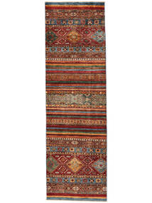 76X289 Shabargan Tæppe Moderne Løber Mørkerød/Sort (Uld, Afghanistan) Carpetvista