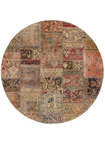  Ø 200 Alfombra Patchwork Moderna Redonda Marrón (Lana, Persia/Irán) Carpetvista