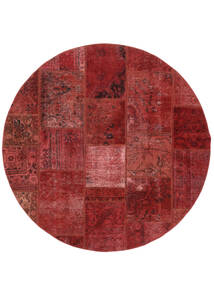  Ø 200 Alfombra Patchwork Moderna Redonda Rojo Oscuro/Negro (Lana, Persia/Irán) Carpetvista