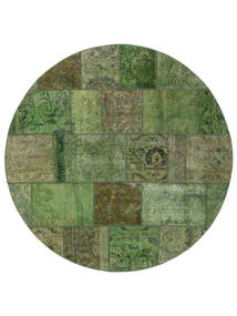  Ø 200 Tappeto Patchwork Moderno Rotondo Verde Scuro/Verde (Lana, Persia/Iran) Carpetvista