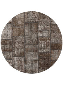  Ø 200 Tapete Patchwork Moderno Redondo Castanho/Preto (Lã, Pérsia/Irão) Carpetvista