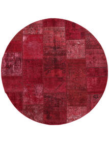 Tapete Patchwork Ø 200 Redondo Vermelho Escuro/Preto (Lã, Pérsia/Irão)