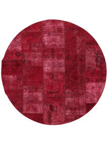  Ø 200 Patchwork Vloerkleed Rond Donkerrood/Zwart Perzië/Iran Carpetvista