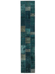 Tapete Persa Patchwork 82X410 Passadeira Preto/Verde Escuro (Lã, Pérsia/Irão)