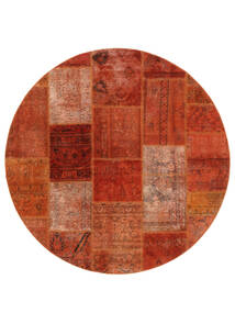  Ø 200 Patchwork Vloerkleed Rond Donkerrood/Bruin Perzië/Iran Carpetvista