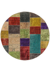  Patchwork Covor Ø 150 Vintage Persan Lână Maro/Negru Mic Carpetvista