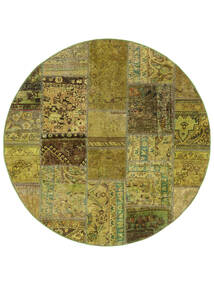  Ø 150 Alfombra Patchwork Moderna Redonda Amarillo Oscuro/Marrón (Lana, Persia/Irán) Carpetvista