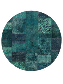  Ø 150 Patchwork Rug Modern Round Black/Dark Teal (Wool, Persia/Iran) Carpetvista