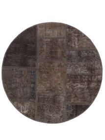  Patchwork Rug Ø 100 Vintage Persian Wool Black/Brown Small Carpetvista