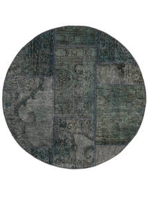  Ø 100 Patchwork Vloerkleed Modern Rond Zwart/Donkergrijs (Wol, Perzië/Iran) Carpetvista