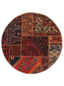  Ø 100 Dywan Patchwork Nowoczesny Okrągły Czarny/Ciemnoczerwony (Wełna, Persja/Iran) Carpetvista