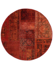 Tappeto Persiano Patchwork Ø 100 Rotondo Rosso Scuro/Nero (Lana, Persia/Iran)