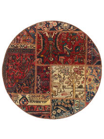  Ø 100 Tapete Patchwork Moderno Redondo Preto/Vermelho Escuro (Lã, Pérsia/Irão) Carpetvista