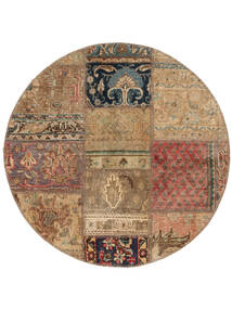 Patchwork Rug Ø 100 Round Brown/Black Wool, Persia/Iran Carpetvista