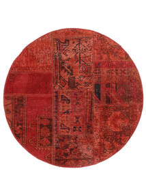  Ø 100 Patchwork Vloerkleed Modern Rond Donkerrood/Zwart (Wol, Perzië/Iran) Carpetvista