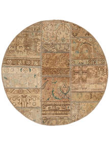 Patchwork Rug Ø 100 Round Brown/Orange Wool, Persia/Iran Carpetvista