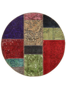  Perzisch Patchwork Vloerkleed Ø 100 Rond Donkerrood/Zwart (Wol, Perzië/Iran)