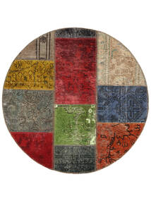  Ø 100 Patchwork Vloerkleed Modern Rond Donkerrood/Donkergroen (Wol, Perzië/Iran) Carpetvista