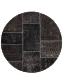  Ø 100 Patchwork Vloerkleed Modern Rond Zwart (Wol, Perzië/Iran) Carpetvista