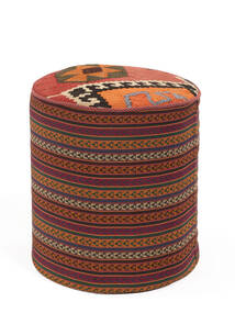  Kilim Pouf/Stool Rug Ø 45 Persian Wool Black/Dark Red Small Carpetvista