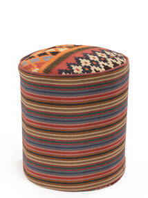 Alfombra Kilim Pouf/Stool Ø 45 Redonda Rojo Oscuro/Negro (Lana, Persia/Irán)