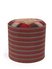  Orientalischer Kelim Pouf/Stool Teppich Ø 45 Rund Dunkelrot/Schwarz Wolle, Persien/Iran Carpetvista