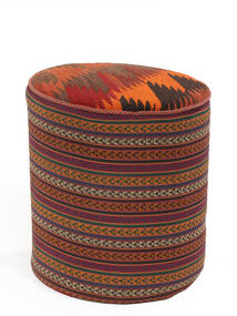  Ø 45 Tapete Oriental Kilim Pouf/Stool Redondo Preto/Vermelho Escuro (Lã, Pérsia/Irão) Carpetvista