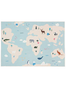  160X230 Washable Kids Rug World Map - Light Blue/Beige Cotton