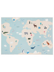 World Map Kids Rug Washable 100X160 Small Light Blue/Beige Cotton