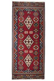 137X322 Kilim Vintage Vloerkleed Oosters Tapijtloper Zwart/Donkerrood (Wol, Perzië/Iran)